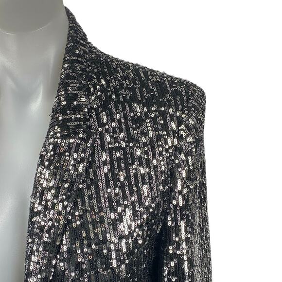 Zara Women's Black Sequin Long Sleeve Sparkly Shimmer Blazer Coat Jacket Size S - Picture 2 of 6